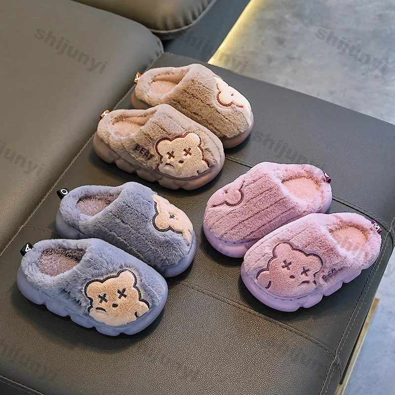 الخريف الشتاء الأطفال النعال موضة الدافئة أفخم شبشب منزل المرأة الكرتون الوالدين والطفل عدم الانزلاق منصة أحذية قطنية