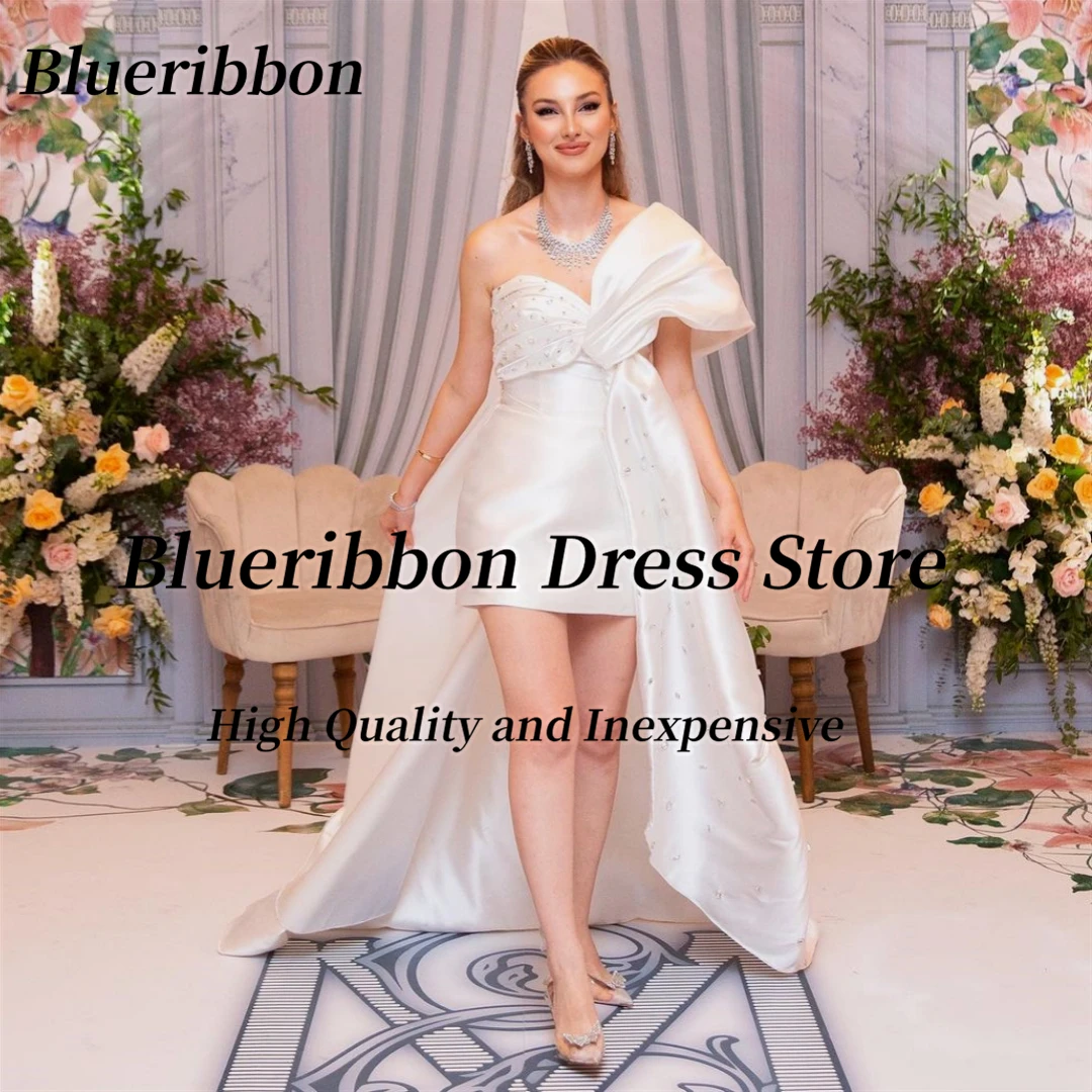 Blueribbon-vestidos de novia cortos con cuentas para mujer, de un hombro vestido de novia, ropa de verano, 2024