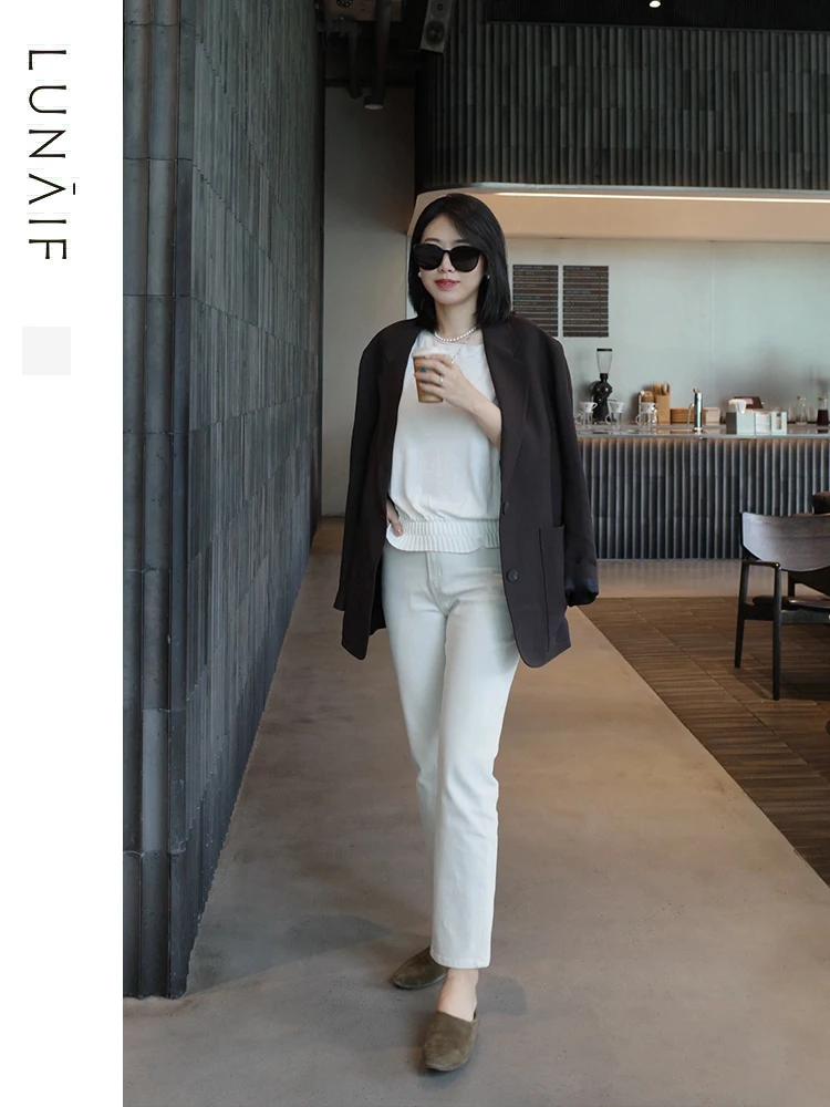 

Luna Selected, новый цвет, высокоэластичные прямые джинсы, девять очков, для танцев, для похудения, капри, хлопковая эластичная джинсовая ткань