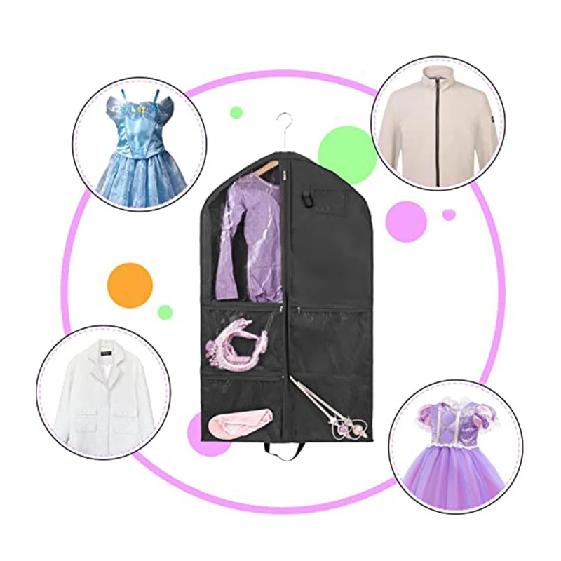 Hanging Dance Garment Bag, 40 Inch Waterproof Costumes Bag For Travel, Clothes Bag With 6 Pockets For Dance, Sports, Skating