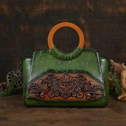 Johnature Vintage Luxury Handbag 2026 New Handmade Embossed Women Leather Bag Versatile Female Shoulder & Crossbody Bags
