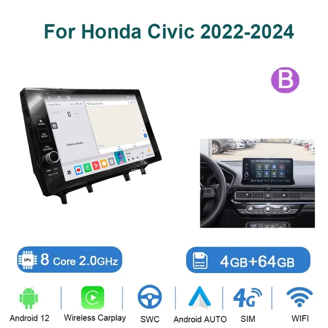 8+256G 11,5-calowy Android 13 dla Hondy Civic 2022-2024 Oryginalny styl samochodowy Samochodowy multimedialny odtwarzacz wideo GPS Radio Carplay Stereo DSP