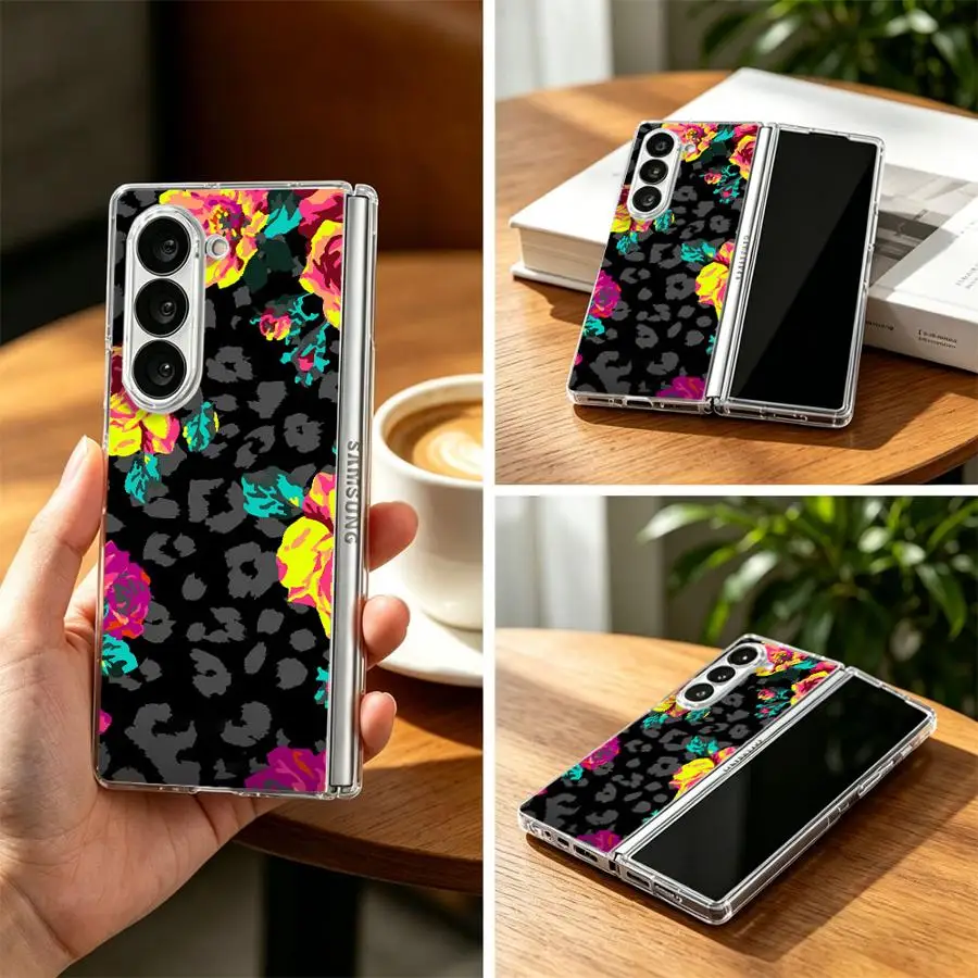 Neon Rose Leopard Print Case for Samsung Galaxy ZFold7 Z Fold 7 6 5 4 3 ZFold5 ZFold6 ZFold3 ZFold4 Hard Phone Cover