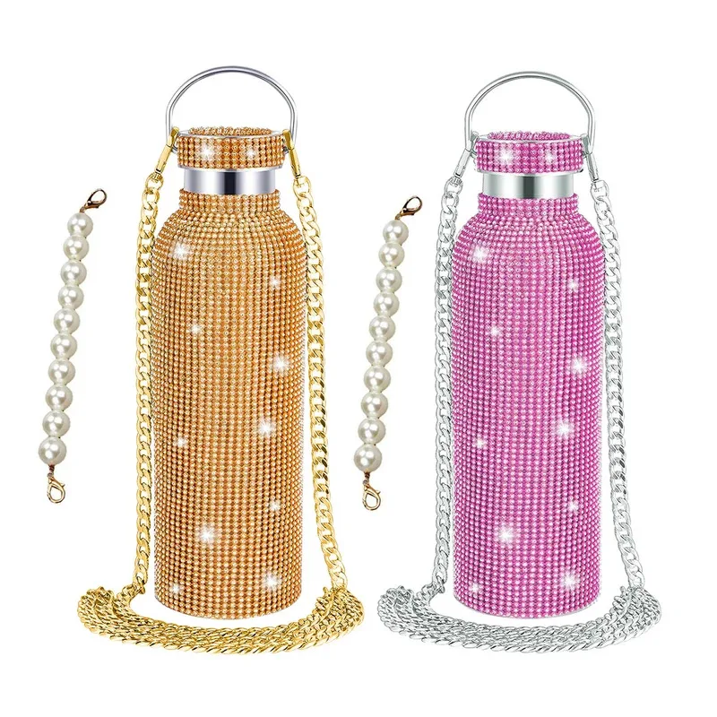 1000mlDiamond Insulated Bottle Portable Rhinestone Water Bottle Stainless Steel Thermal Vacuum Bottle