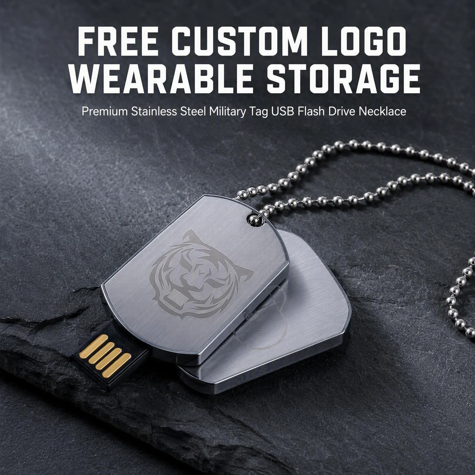 Free Custom Logo USB Flash Drive 128GB Metal Soldier Necklace Pen Drive 64GB Creative Gifts Memory Stick 32GB Laser Engraving