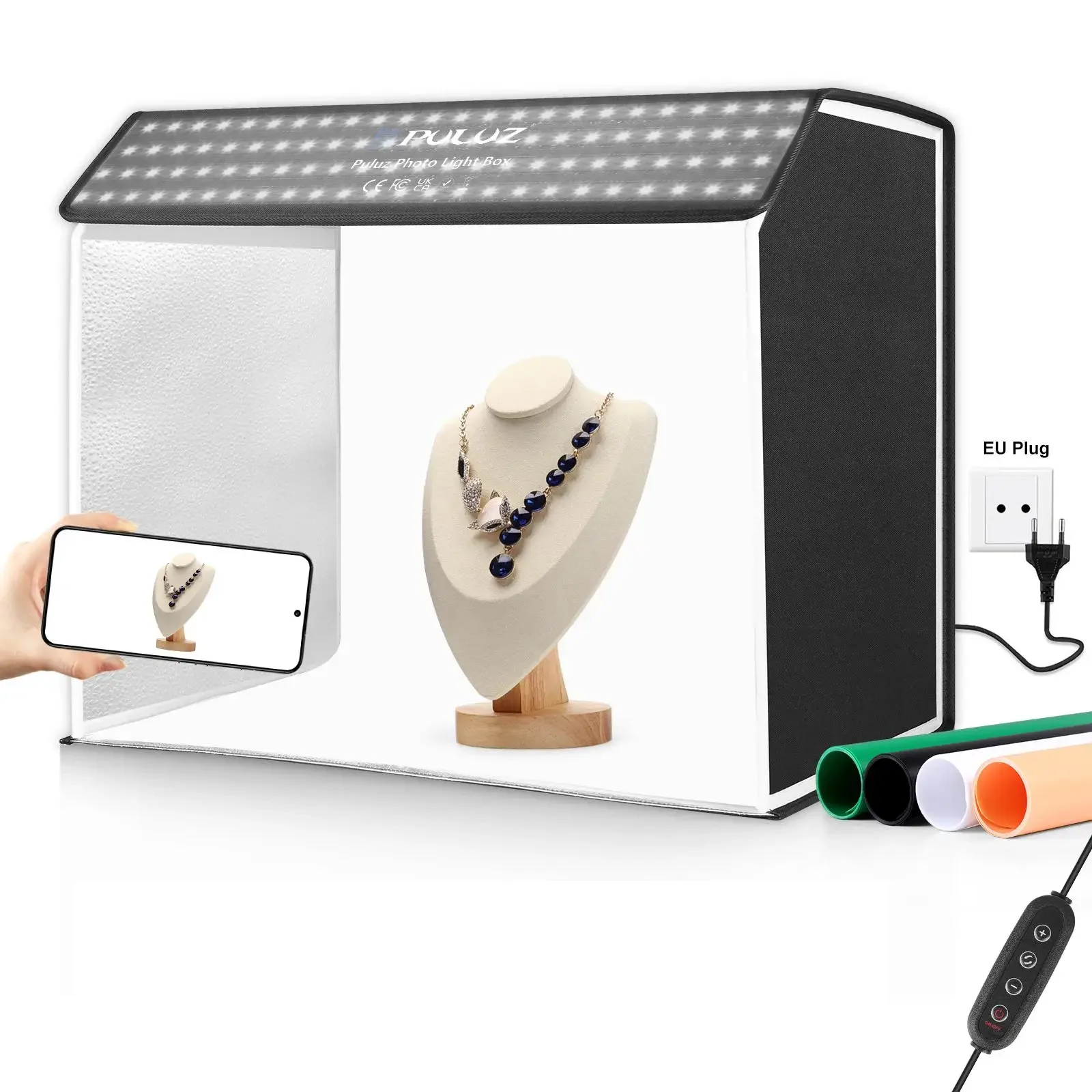 PULUZ 60*40CM Photo Studio Light Box With 4 Colors Backdrop,72W 3 Mode Light Folding Photography Softbox,Photo Shooting Tent
