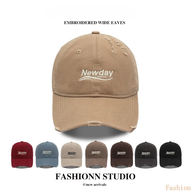 

Fashion Women Distressed Letter Baseball Cap Wide Brim Soft Top Adjustable Fit Face Slimming Casual Outfit Accessory