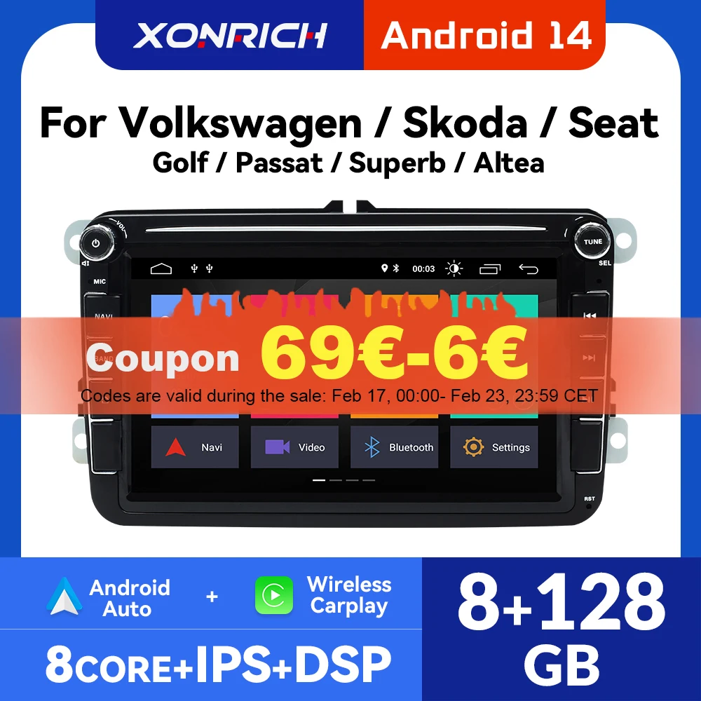 Wireless Carplay Android Auto Radio for Volkswagen VW Passat B6 B7 CC Tiguan Touran GOLF POLO Car Multimedia GPS 2din Autoradio