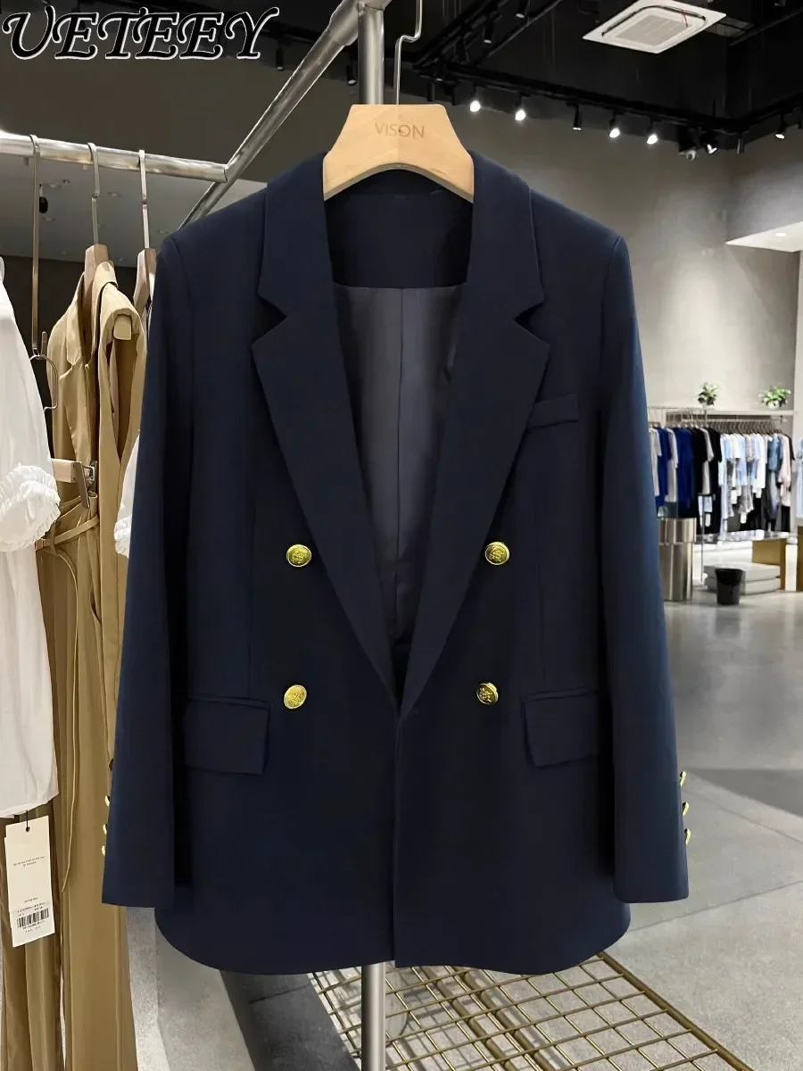 Ladies Autumn 2023 New Navy Blue High-End Casual Long Sleeve Suit Coat Women\'s Simple Commute All-Match Formal Suit Blazer
