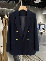 Ladies Autumn 2023 New Navy Blue High-End Casual Long Sleeve Suit Coat Women's Simple Commute All-Match Formal Suit Blazer