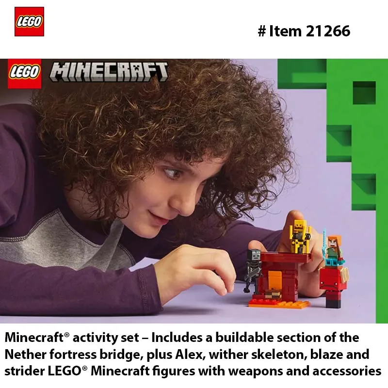 LEGO 21266 Minecraft The Nether Lava Battle Toy and Playset Alex، Wither Skeleton، Blaze and Strider Figures للعب التظاهري #6