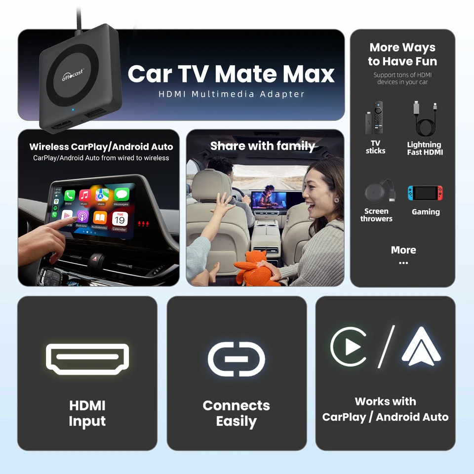 Ottocast Car TV Mate Pro Max Wireless CarPlay Android Auto Adapter