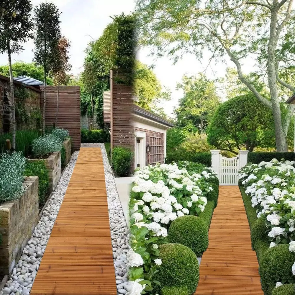 Weather-Resistant Wooden Garden Pathway Non-Slip Hardwood Pavers Roll Out Walkway Curved Walkway Roll Out Outdoor Walkway Mat
