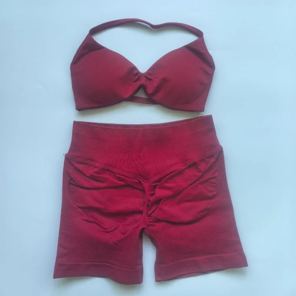 2-teiliges Gym-Set für Damen: Trägerloses Yoga-Bra-Top, High-Waist-Workout-Shorts, Sportanzug, nahtloses Yoga-Set, Fitnesskleidung – Detail 23