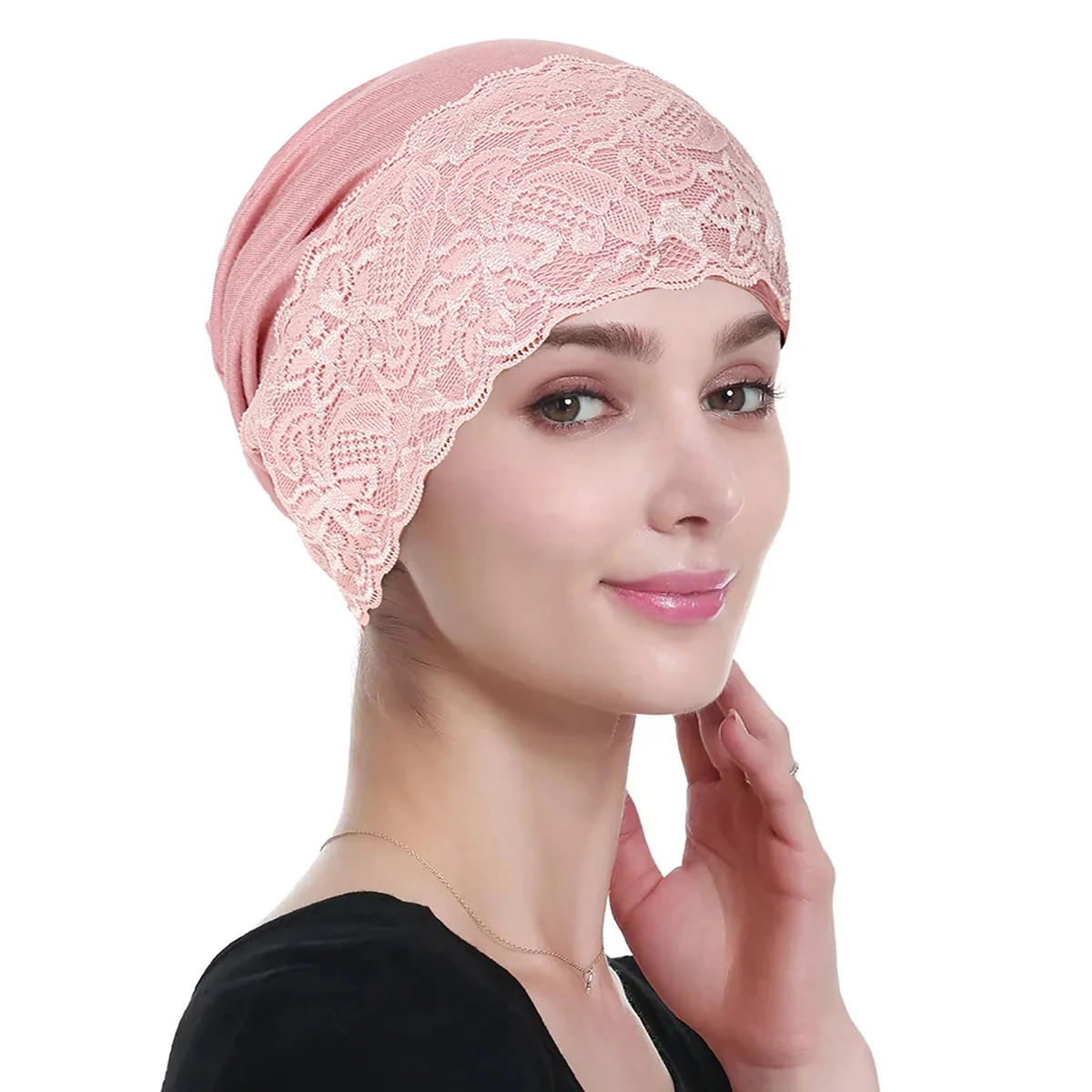 Solid Color Lace Women Muslim Hijab Caps Wrap Head Indian Turban Bonnet Fashion Headdress Islamic Clothing Accessories