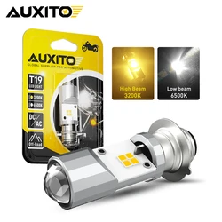 AUXITO 1Pcs H4 LED Motorcycle Headlight T19 P15D LED CSP Lens Dual Color White Yellow Hi Lo Beam Motorbike Scooter Running Light