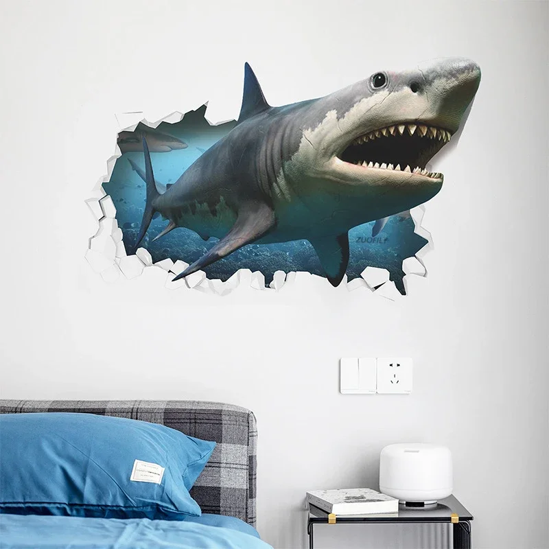 3D Vivid Lion/Pig/Rhino/Tiger/Shark/Dinosaur Wall Stickers Bathroom Home Decoration Fierce Animals Mural Decal Home Decoration