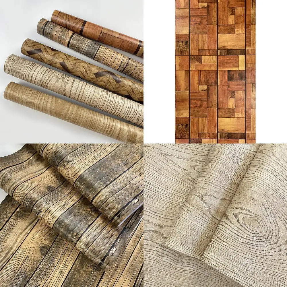 Modern Chinese Style 3D Wood Grain Self Adhesive Wall Sticker for Living Room Bedroom Dining Room Table Cabinet Home Decor Cover