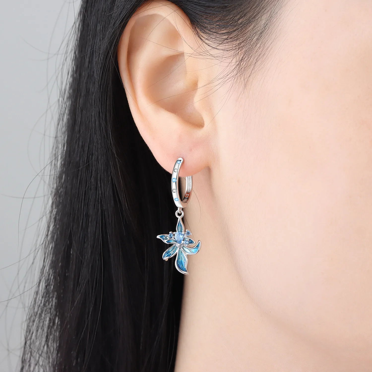 925 Sterling Silber Blumen-Ohrringe, exquisite blaue und violette Iris-Blumen-Ohrringe, modischer Ohrschmuck, Geschenk für Mädchen – Detail 9