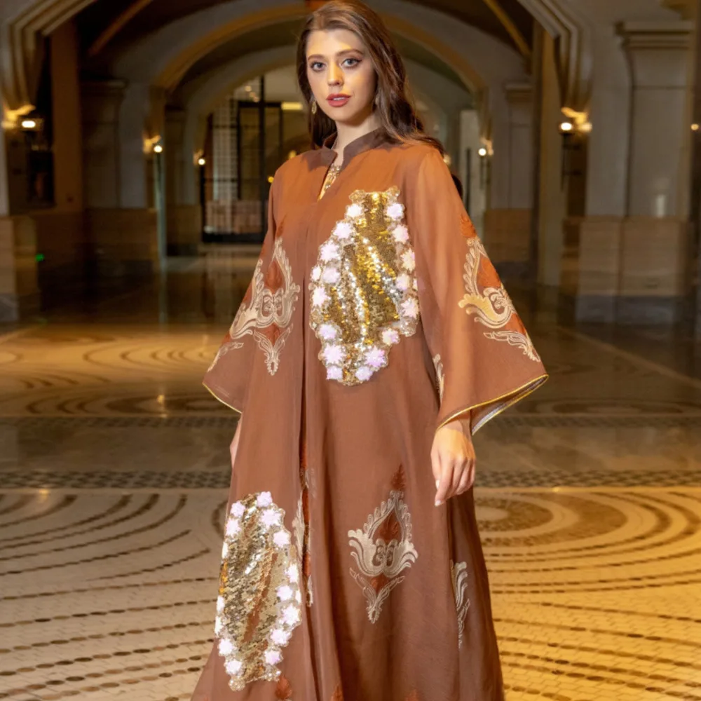 Ramadan Abaya For Women Dubai Muslim Women Robe Even Dress Office Lady Print Stand Collar Dress Middle East Arab Clothing