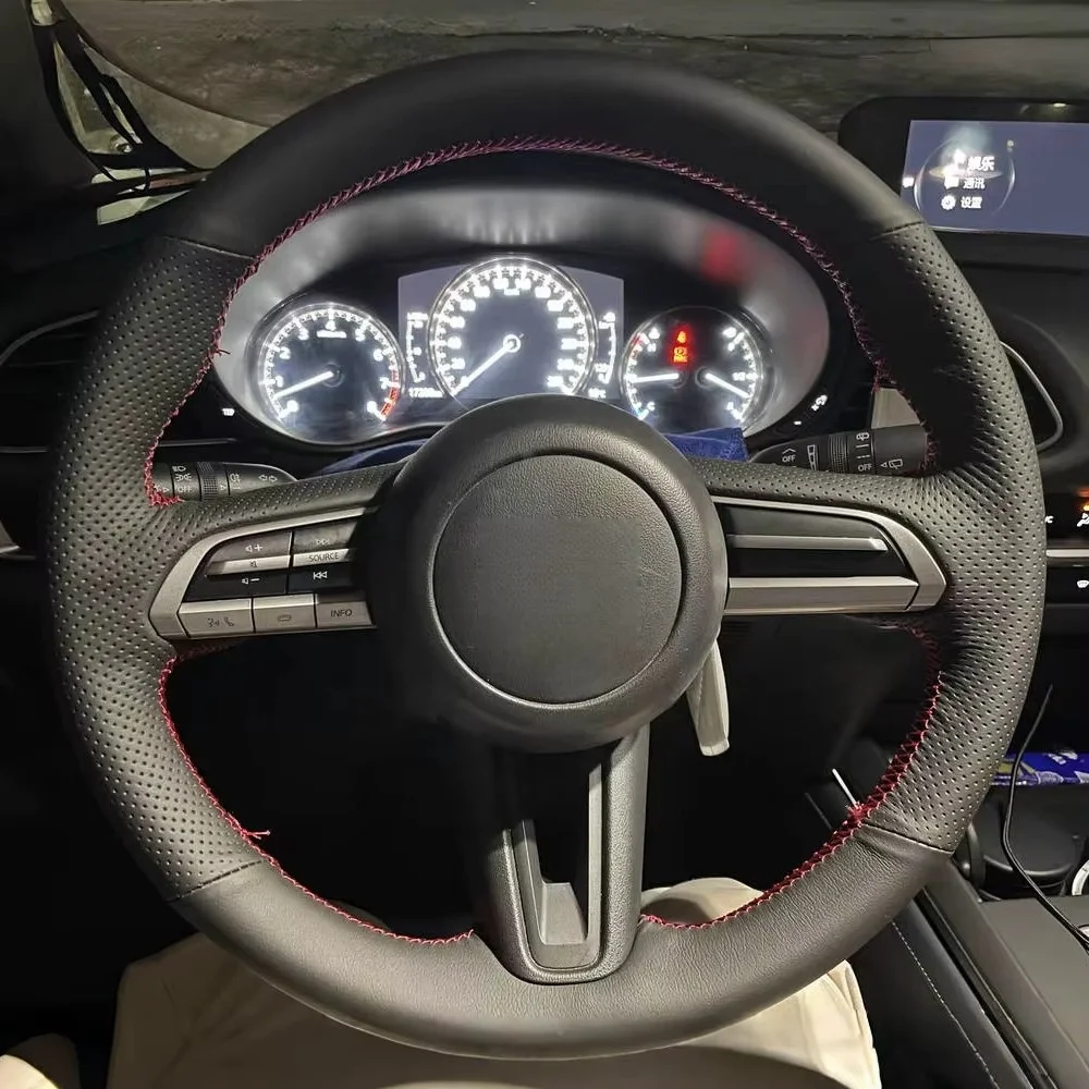Hand Stitched Perforated Artificial Leather Steering Wheel Cover  For Mazda 3 Axela 2020 Atenza 2020 CX-5 CX5 2020  CX-9 2020