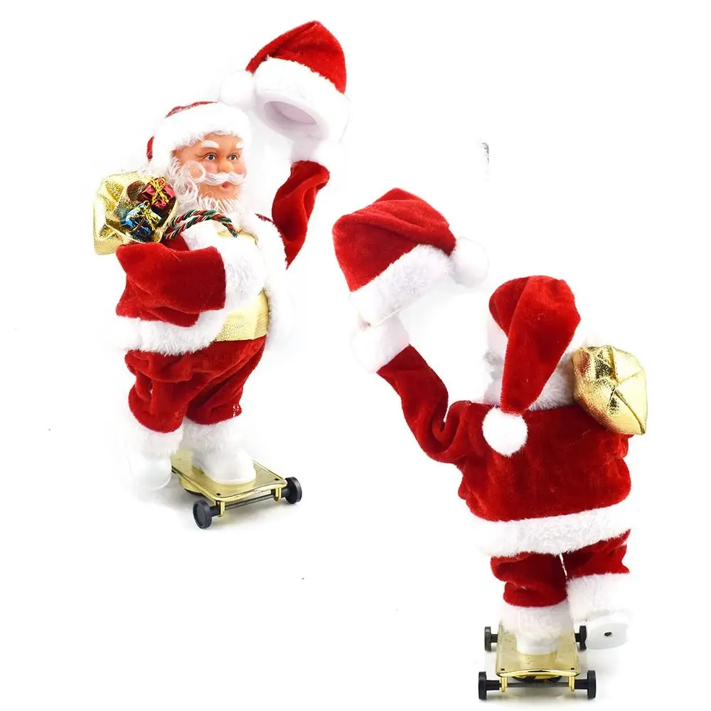 Brinquedos musicais elétricos de papai noel, slides, skate, bonecas de natal torcidas, chapéu de balanço, bateria, dança, brinquedos de papai noel, escritório