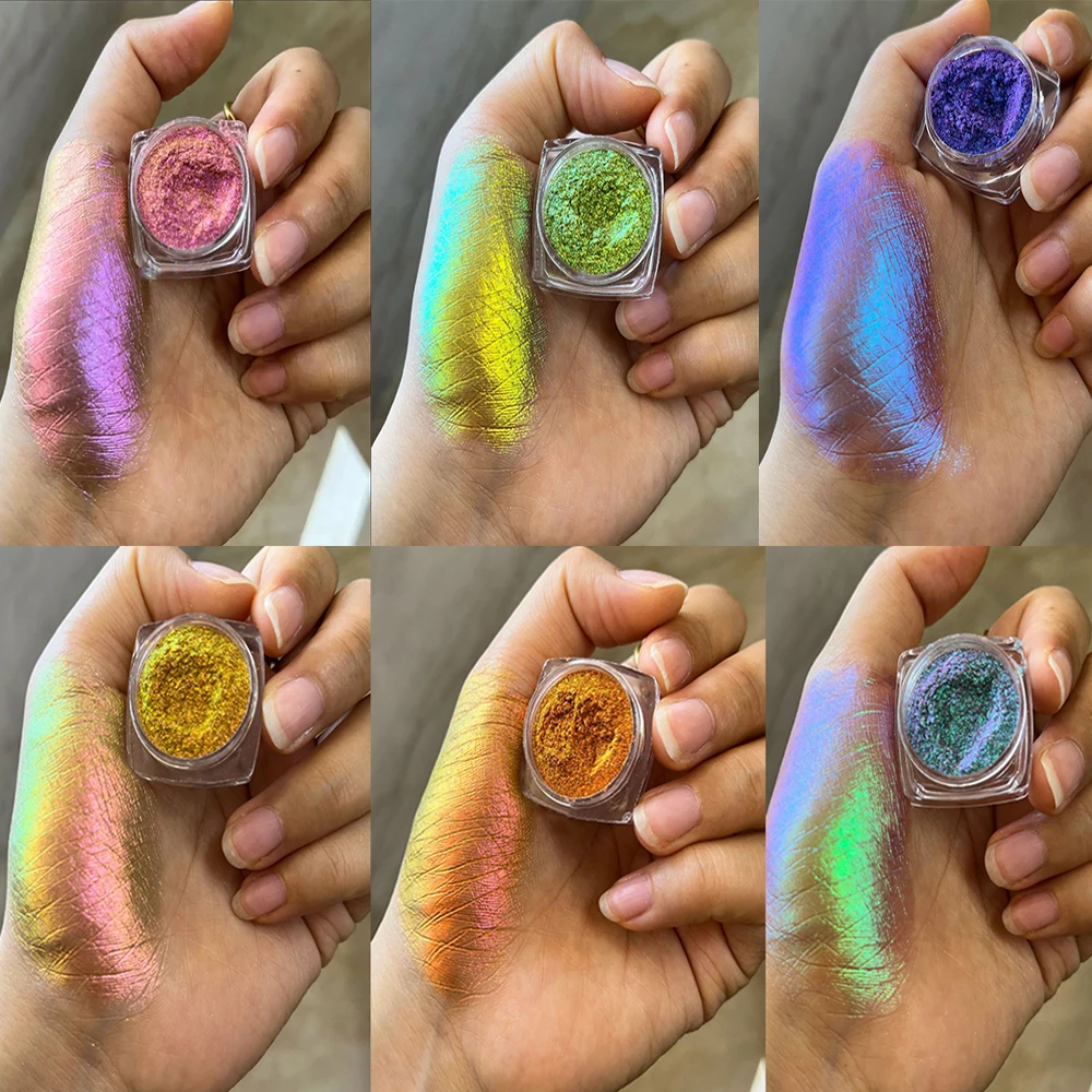 1Jar Chameleon Polarized Neon Powder,pearl Powder 6-Colors Changing Mica Powder for Eyeshadow Holographic Nail Pigment Wholesale