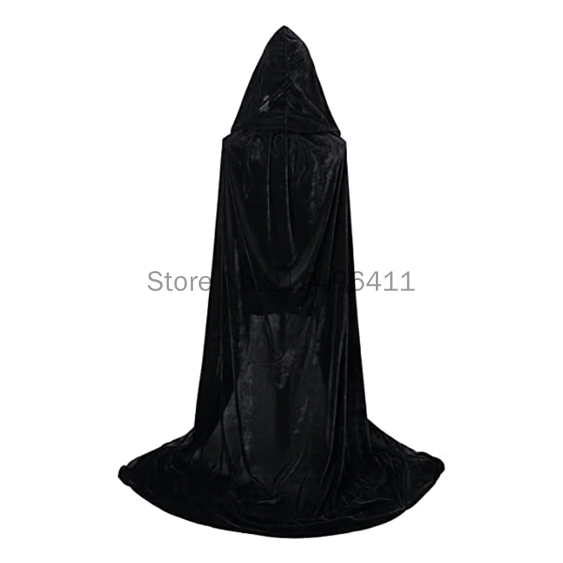 Halloween Hooded Cloak Long Velvet Cape for Christmas Medieval Cosplay Costumes S-2XL Black Red White Gray Purple Green Blue