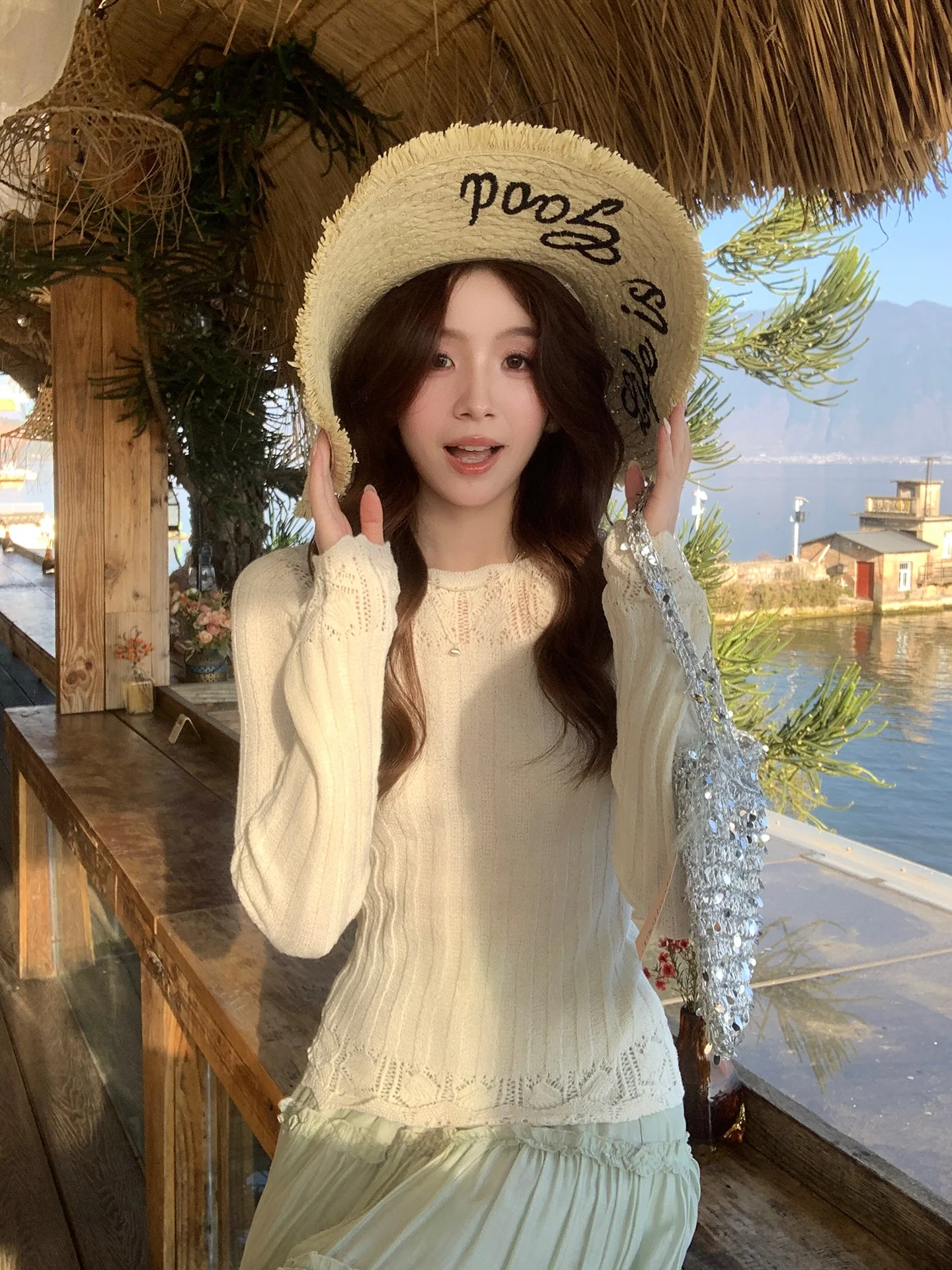 

Стильный корейский вязаный свитер Slim Fit с круглым вырезом и длинными рукавами из мягкого акрила для женщин Even-Wen Drunken Spring Snow