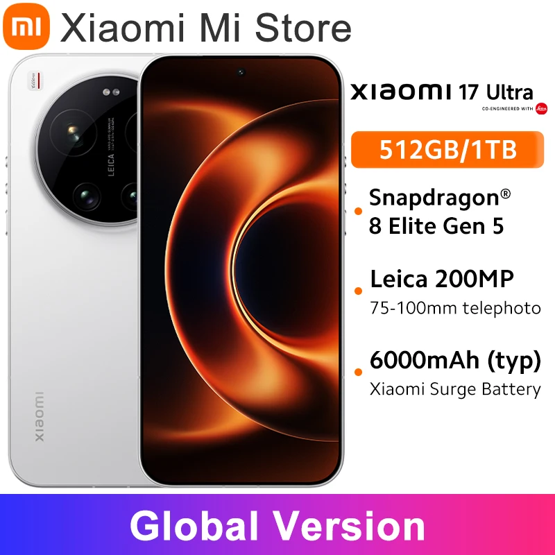 Глобальная версия смартфона Xiaomi 17 Ultra 6.9 дюймов, до 300 Гц, камера 50 МП, Snapdragon ®   Мобильная платформа 8 Elite Gen 5, 6000 мАч