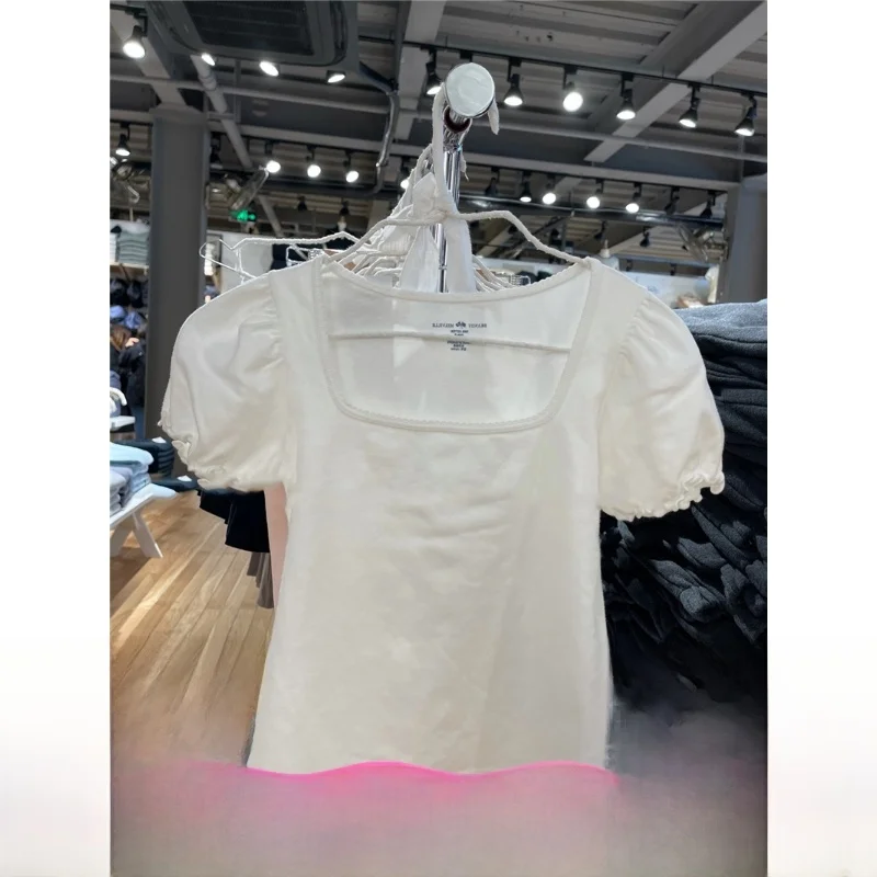 

Brandy Girl Official Website New ort Sve Square Collar Pure Cotton Women's Slim Fit T-irt Sweet Gilled Sve Top