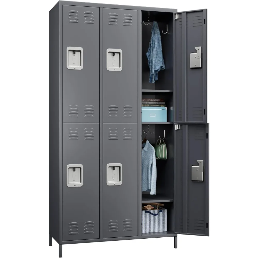 Lockers for Employees, 6 Doors/18 Hooks, Bedroom/Staff Lockers, 72'' Storage Locker for Gyms,Homes,Garages,Assemble Required