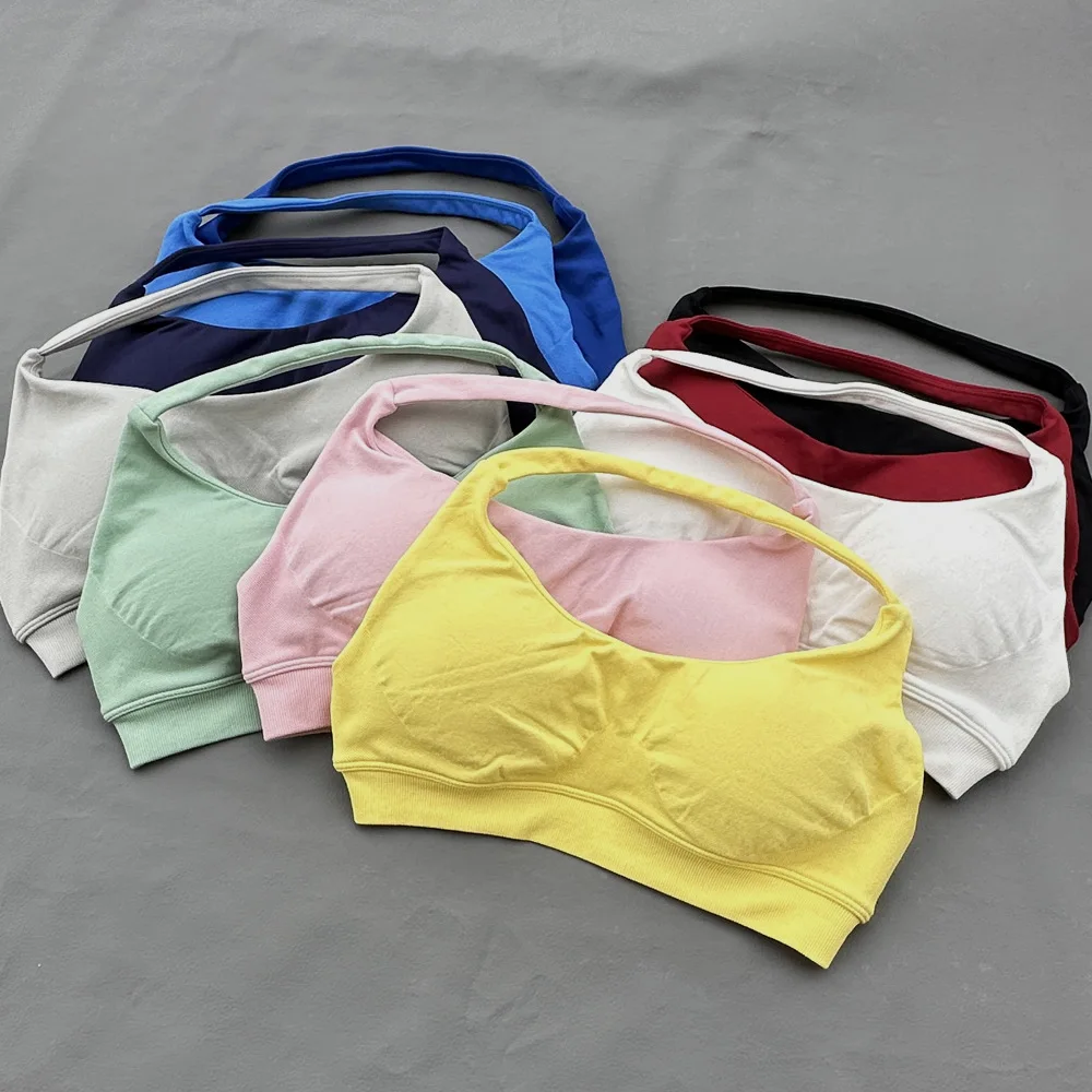Sports Bra Women Seamless Halter Top High Support Push-up Open Back Gym wear Fitness Yoga Workout underwear view 3