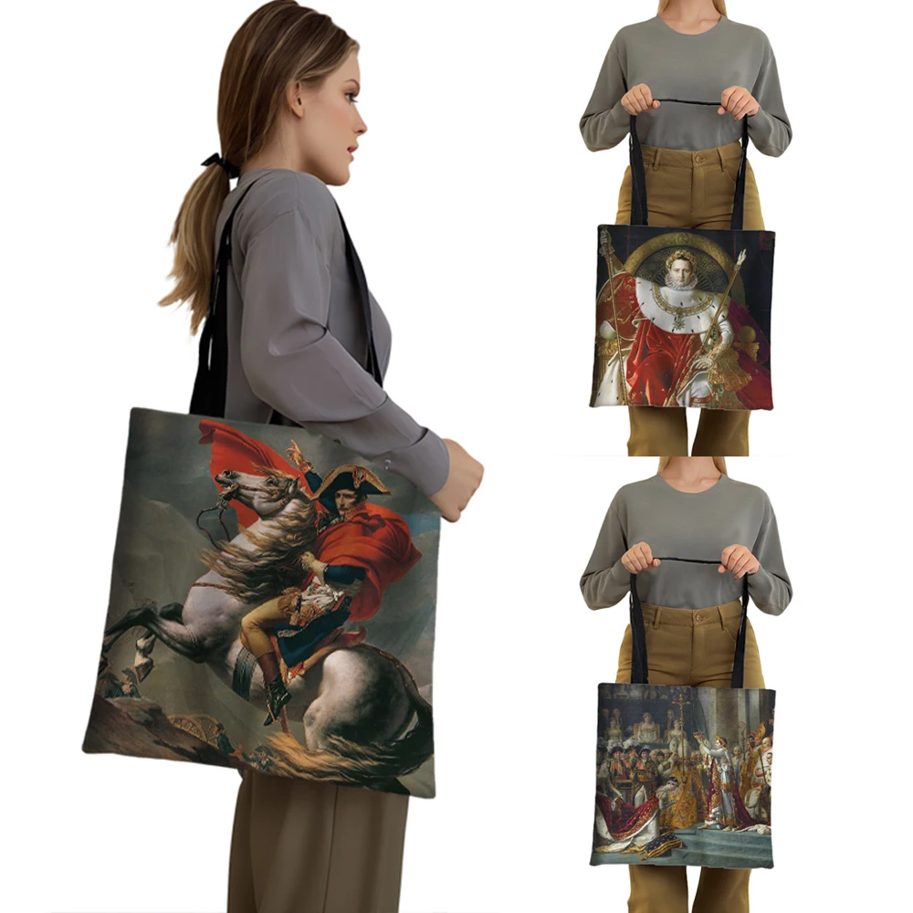 Napoleon Bonaparte Portrait Print Tote Bags The Coronation of Napoleon Shoulder Bag Women Handbag Ladies Reuseable Grocery Bags