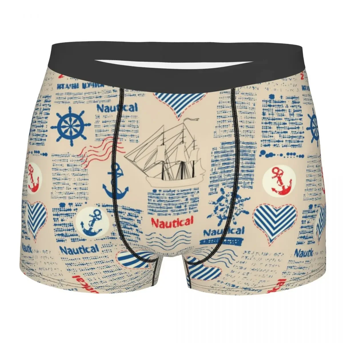 Men's Boxer Briefs Shorts Panties Nautical Vintage Patchwork Soft Underwear Homme Funny Plus Size Underpants