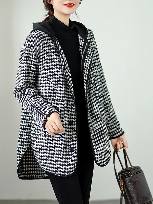 

Women's Mid-Length Woolen Coat Autumn Winter Plaid Thiened Casual Loose Sle Commute Vintage Cotton Blend Fabric Coat