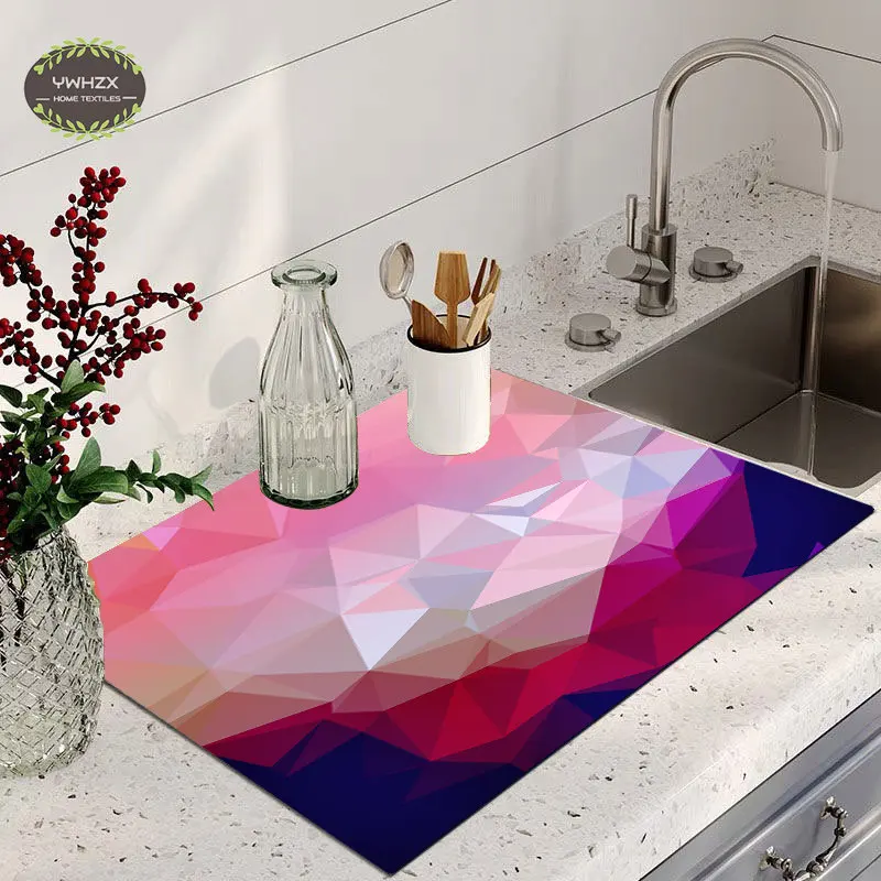 Abstract Geometric Dish Drainer Colorful Drain Pad Comfortable Soft Easy To Clean Super Absorption Kitchen Drying Mat Under Sink