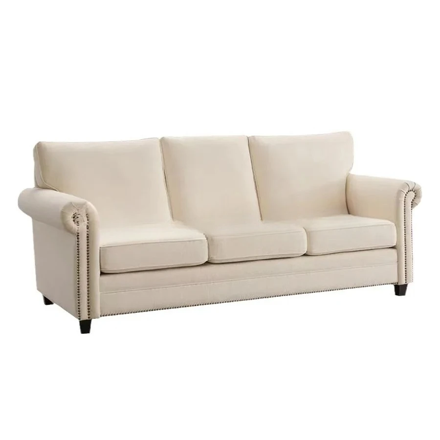 HYS Fabric Sofa Modern Small Apartment Three-Seater Home Retro Cotton Linen Country Living Room Furniture Set