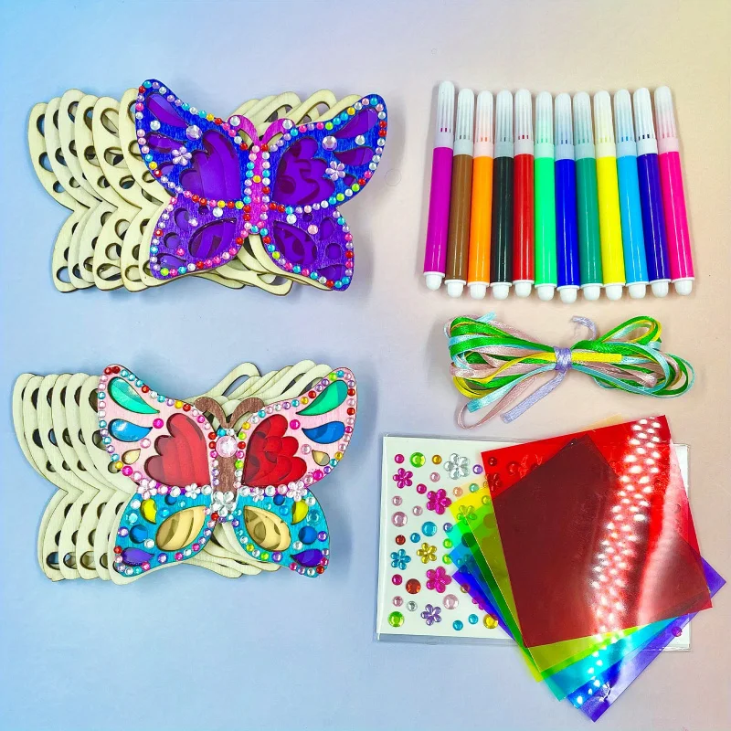 

24 Piece Diy Wooden Butterfly Handmade Set Self Painted Colorful Butterfly Pendant Unfinished Wooden Butterfly