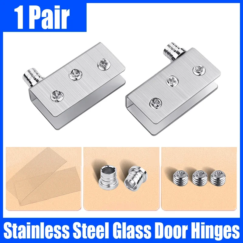 

1 Pair Glass Door Hinges Stainless Steel Glass Pivot Hinges Rotation Axis Cabinet Door Rotating Hinges Clamp Clip Shaft