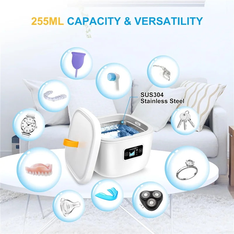

Ultrasonic Cleaner For Retainer, Denture, Mouth Guard, Toothbrush Head, 43Khz 255ML Ultrasonic Retainer EU Plug-A54Q