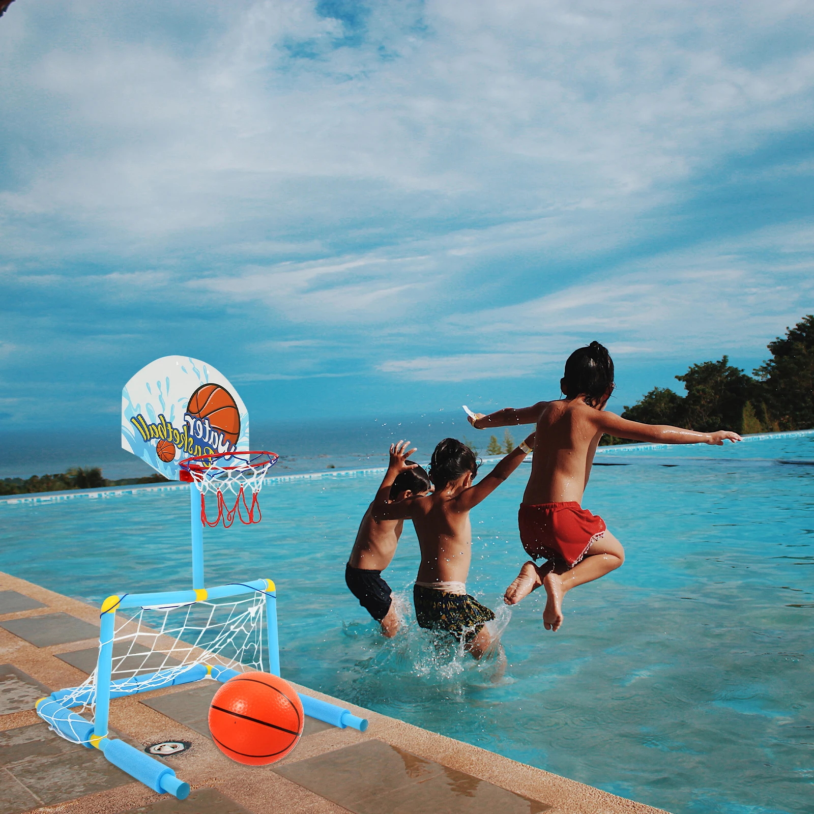 

1 Set Foldable Abs Soccer Stand For Kids Family Water Sports Pool Basketball Net Set Replaceable Pool Soccer Goal Net Stand