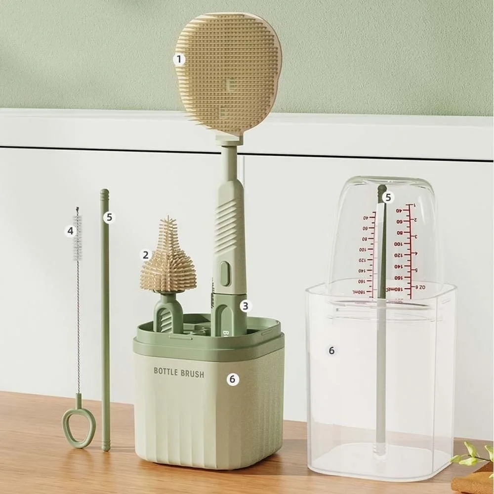 

Multi-functional Bottle Cleaning Brush Set Anti-lost ABS Baby Nipple Brush Kit TPR Storage Drain Rack Glass Cup Washing Tool