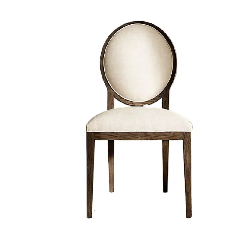 Modern simple solid wood home dining chair furniture rural retro armrest negotiation chair round back