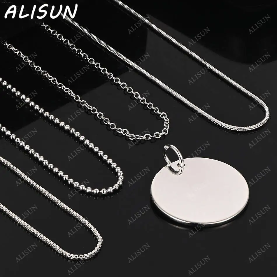

ALISUN 40-75cm 925 Sterling Silver Smooth Flat Round Pendant Necklace Chain For Woman Man Fashion Jewelry Christmas Gifts