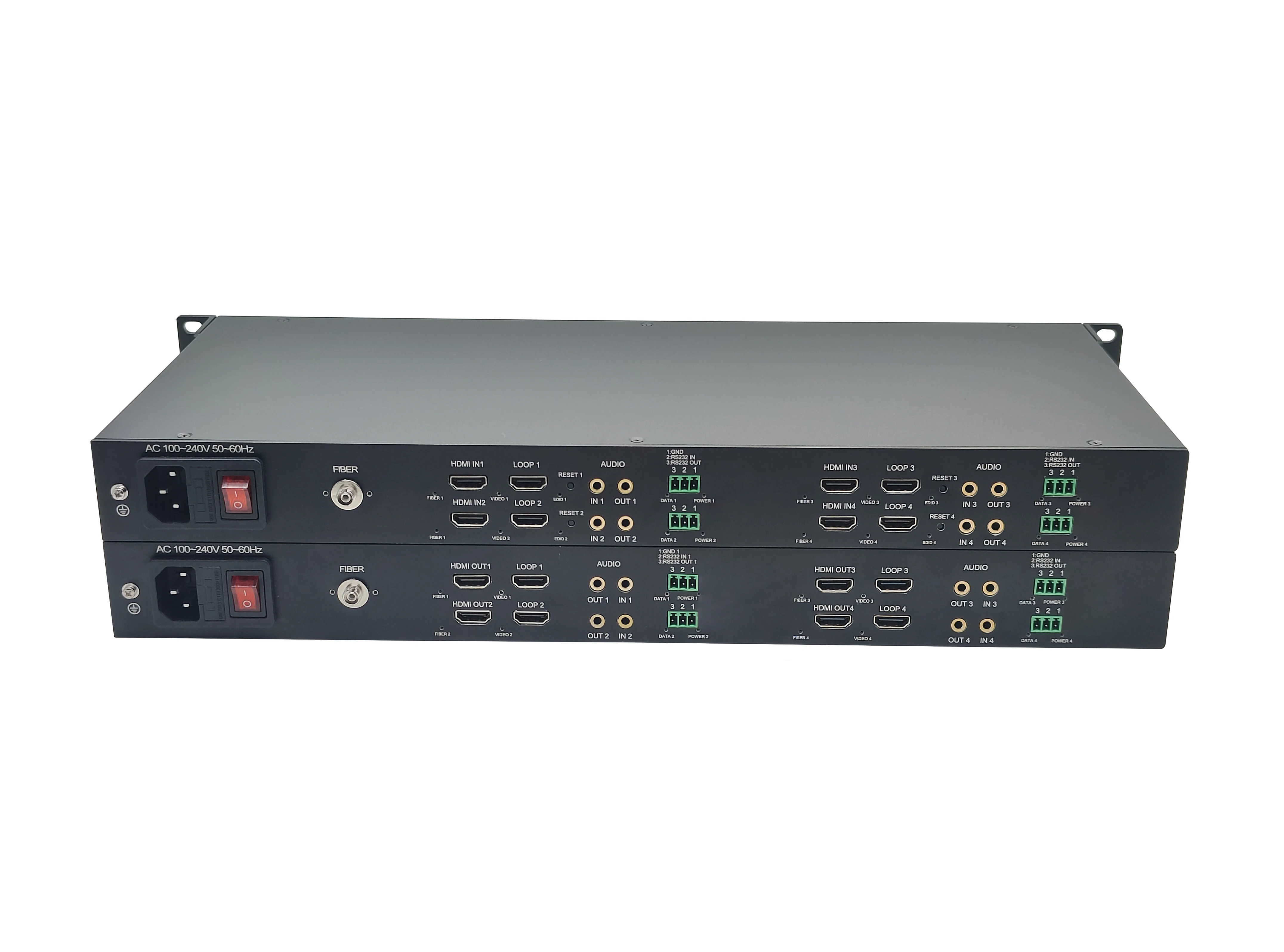 4 channels10KM Lc  4k60HZ HDMI video in with loopout audio RS232 transmitter receiver Fiber optic converter extender transceiver