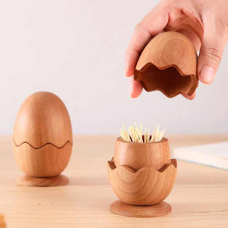 Premium Elegant Solid Wood Toothpick Holder Jar, Cute Nordic Style Home Organizer, Portable High-End Creative Storage Can.