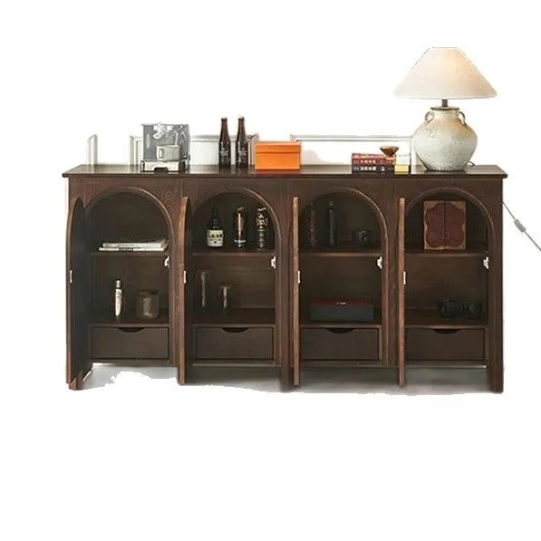

Tea cabinet against the wall French antique arched door solid wood dining side cabinet retro entrance storage