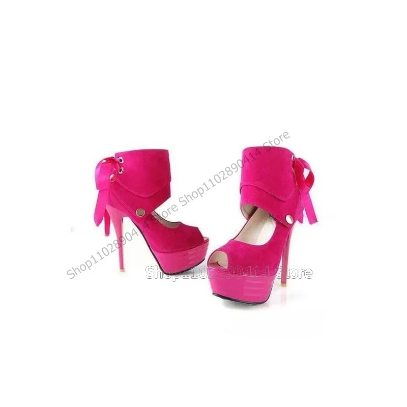 

Rose Red Metal Decor Platform Ankle Boots Back Strap Women Shoes Thin High Heels Peep Toe Fashion Sexy 2023 Zapatos Para Mujere
