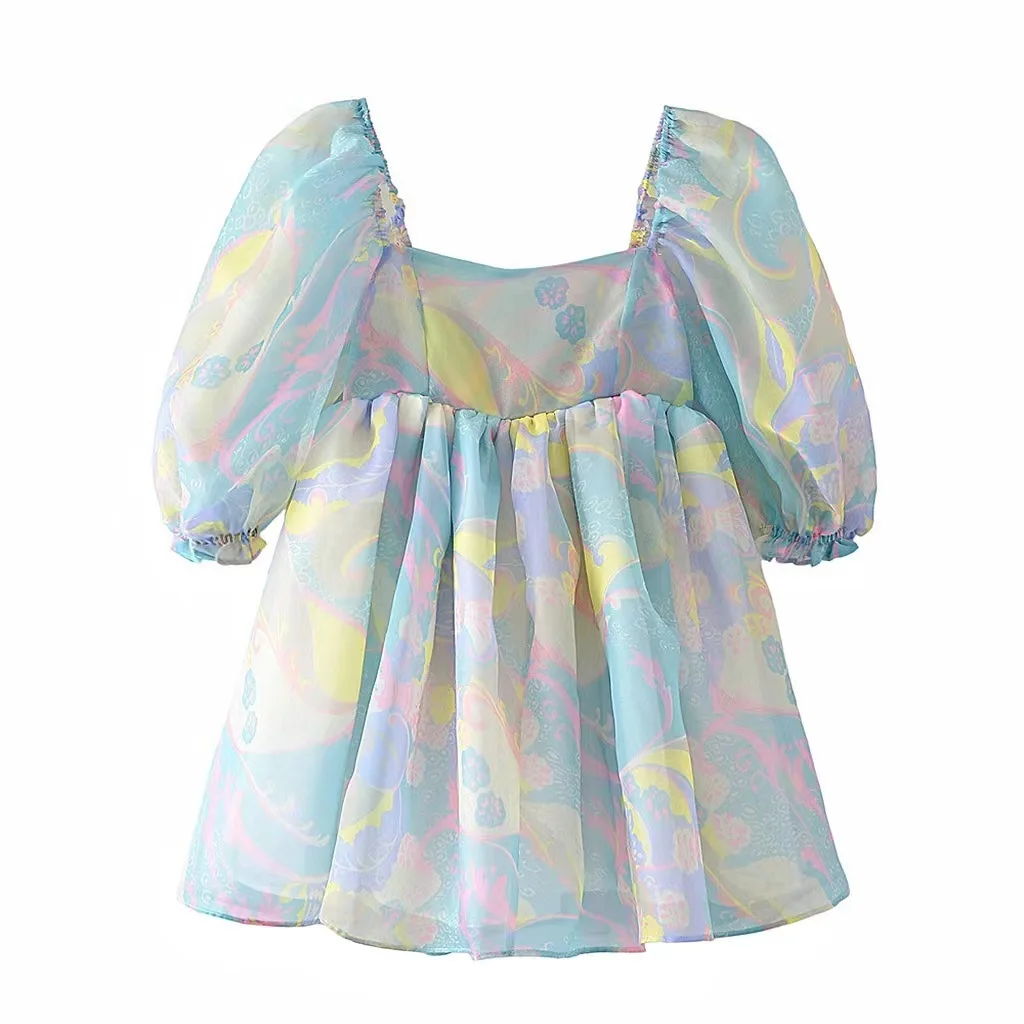 Nuevo Vestido de estilo veraniego, falda Floral de pastel dulce, falda hinchada estampada, Vestido de malla, Vestido de verano 2025, Vestido de mujer